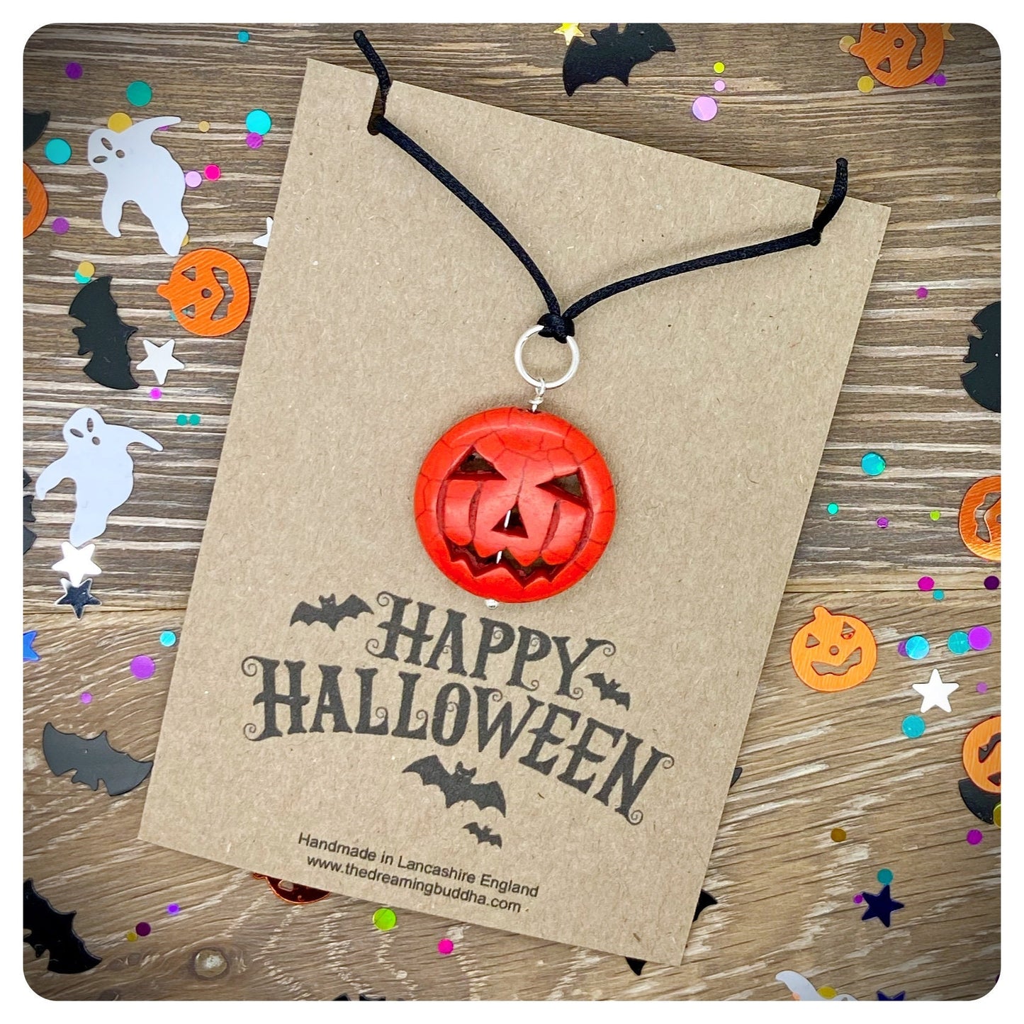 Halloween Pumpkin Pendant Necklace, Witch Wizard Costume Jewellery, Jack O Lantern Necklace