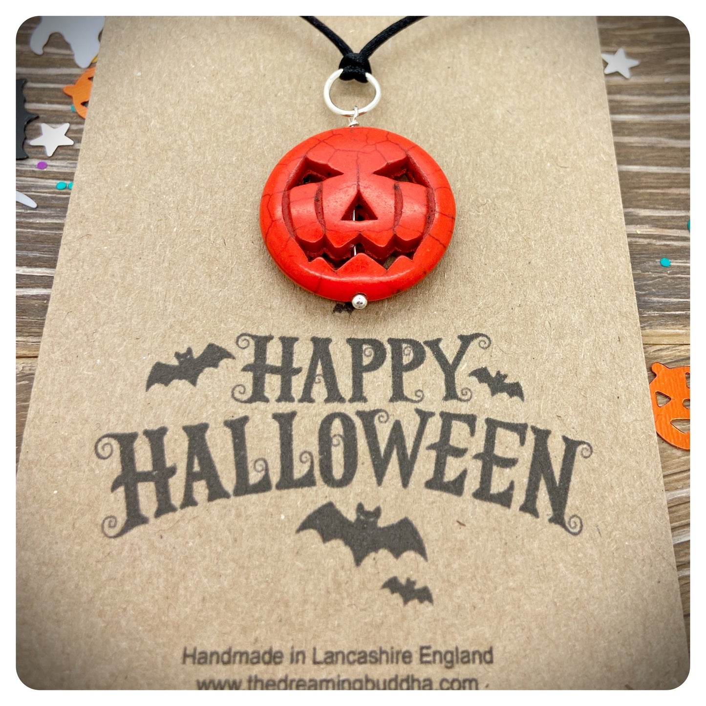 Halloween Pumpkin Pendant Necklace, Witch Wizard Costume Jewellery, Jack O Lantern Necklace