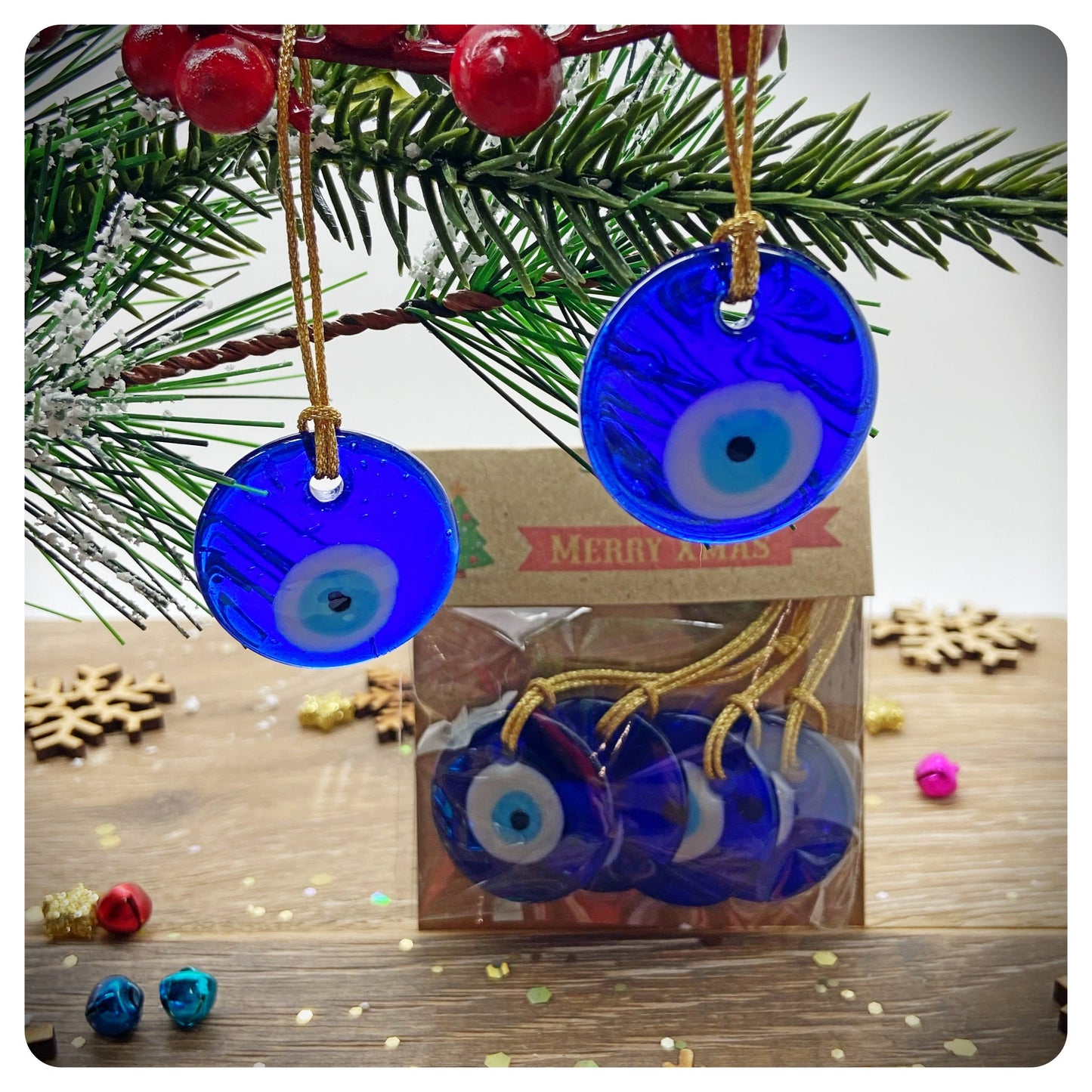 4 x Evil Eye Tree Decorations, Nazar Hanging Ornaments, Evil Eye Bauble, Friendship Postal Gift