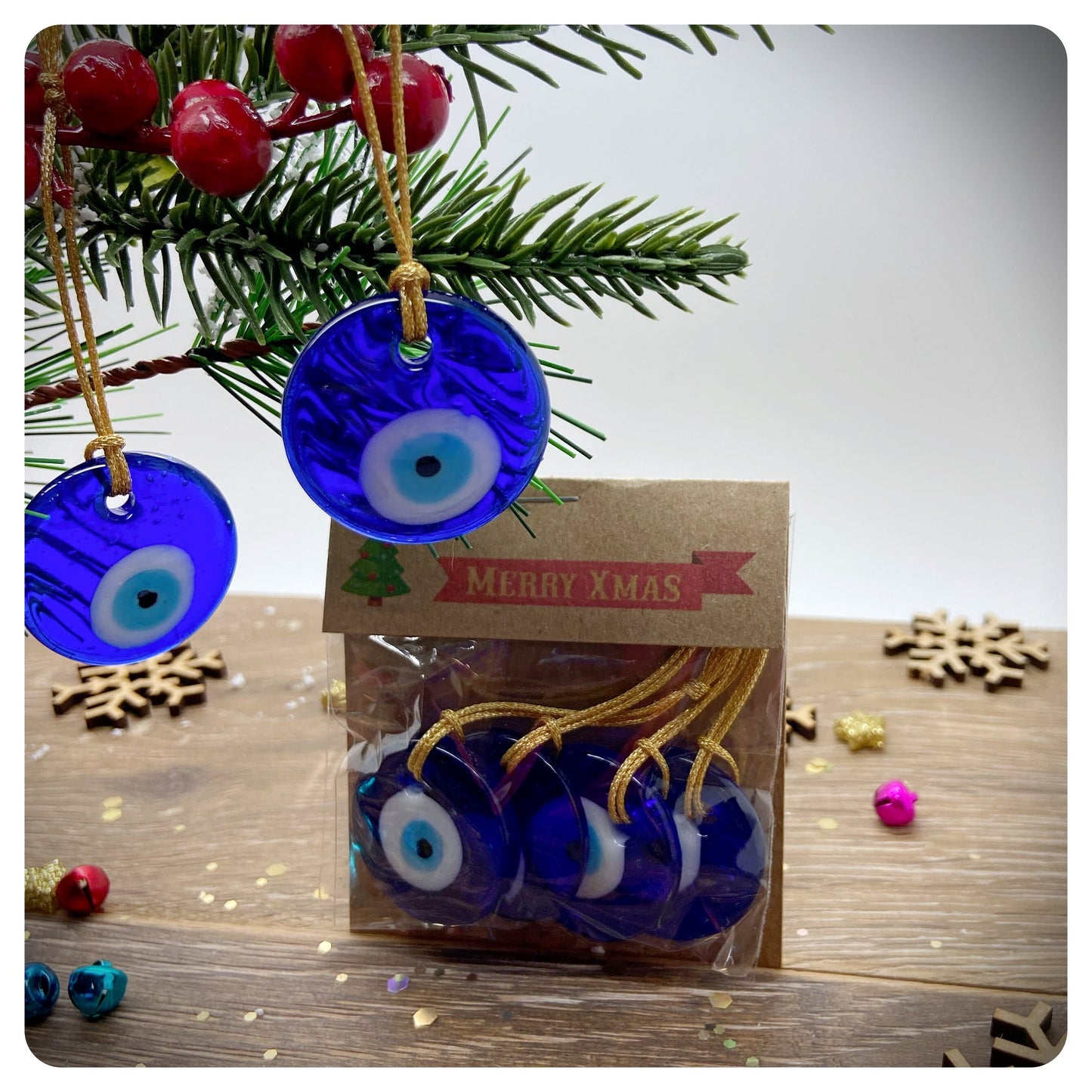 4 x Evil Eye Tree Decorations, Nazar Hanging Ornaments, Evil Eye Bauble, Friendship Postal Gift