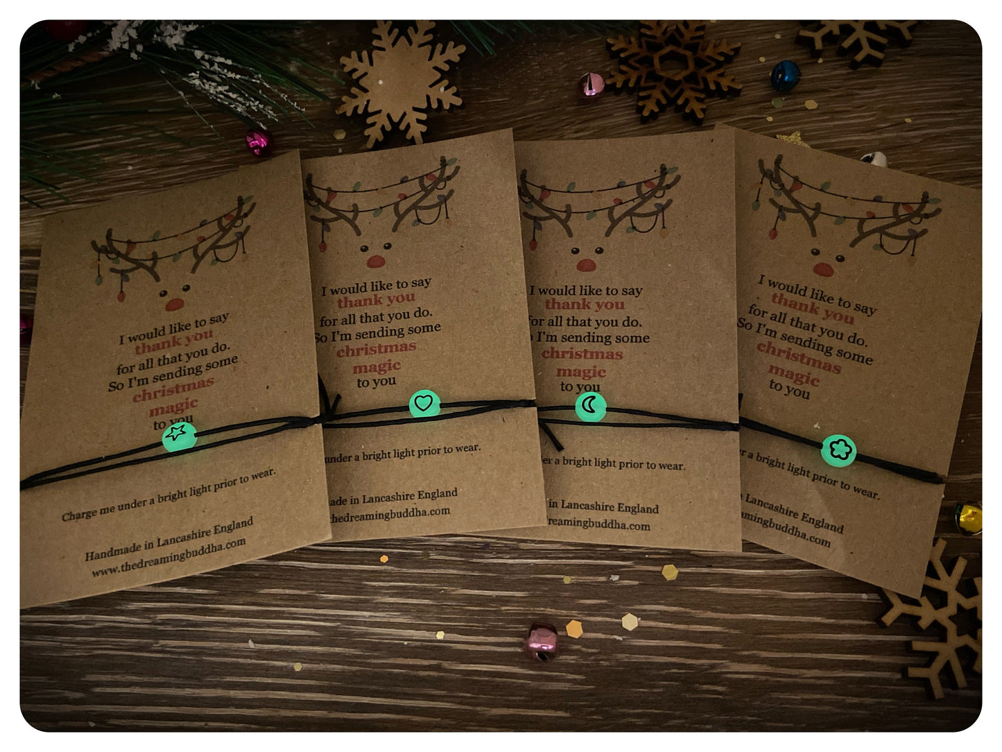 Thank You Teacher Colleague Worker Gift, Glow In The Dark Christmas Bracelet, Thank You Card & Bracelet, Xmas Random Act Of Kindness