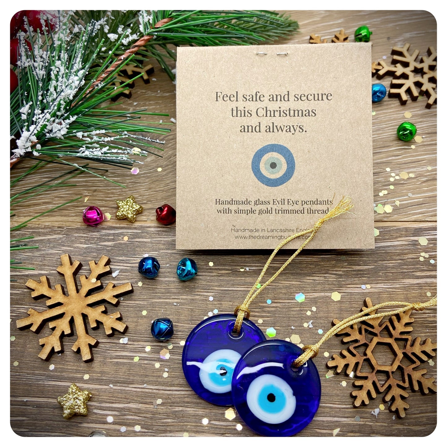 4 x Evil Eye Tree Decorations, Nazar Hanging Ornaments, Evil Eye Bauble, Friendship Postal Gift