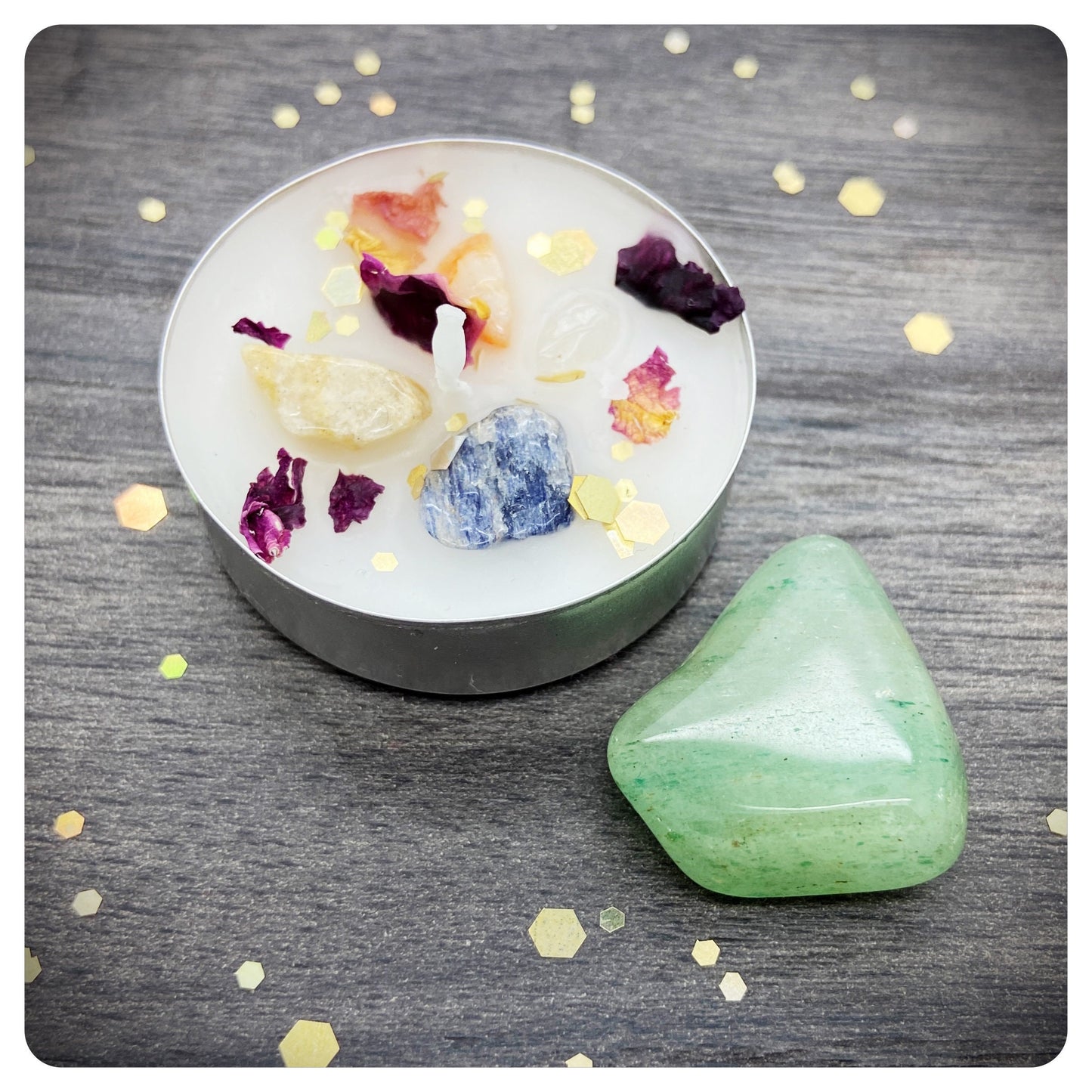 Aventurine Tumbled Gemstone & Healing Candle, Good Luck Gift