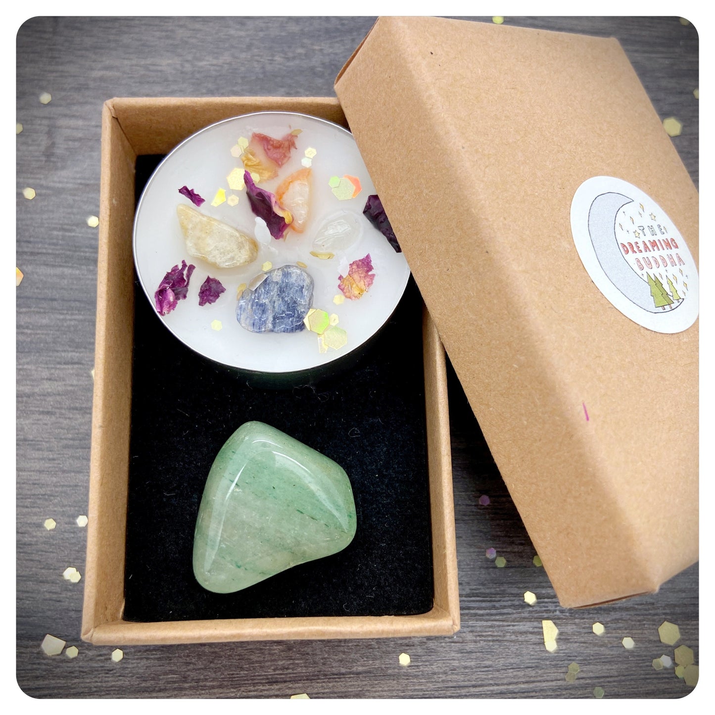 Aventurine Tumbled Gemstone & Healing Candle, Good Luck Gift