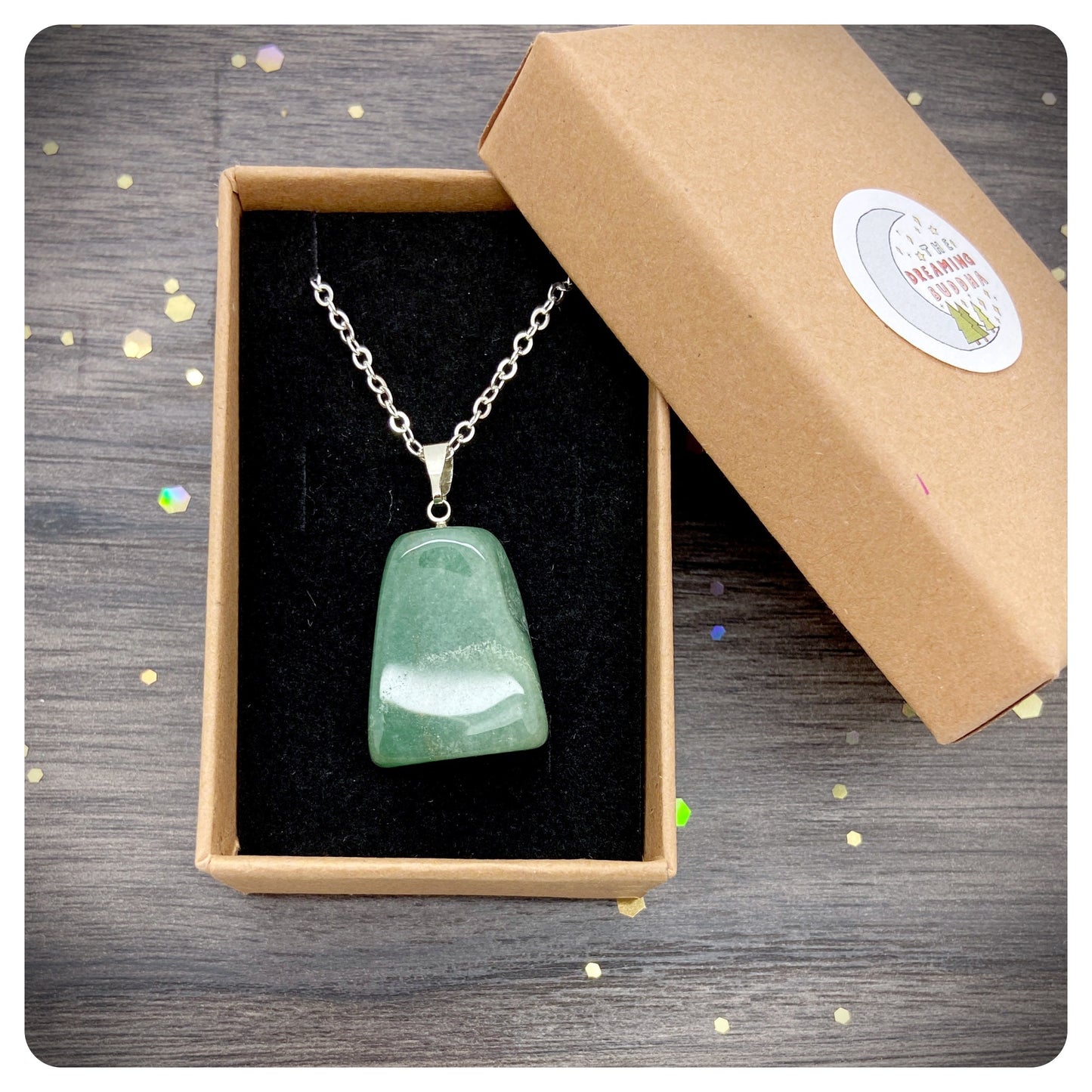 Green Aventurine Crystal Necklace, Personalised Gemstone Jewellery