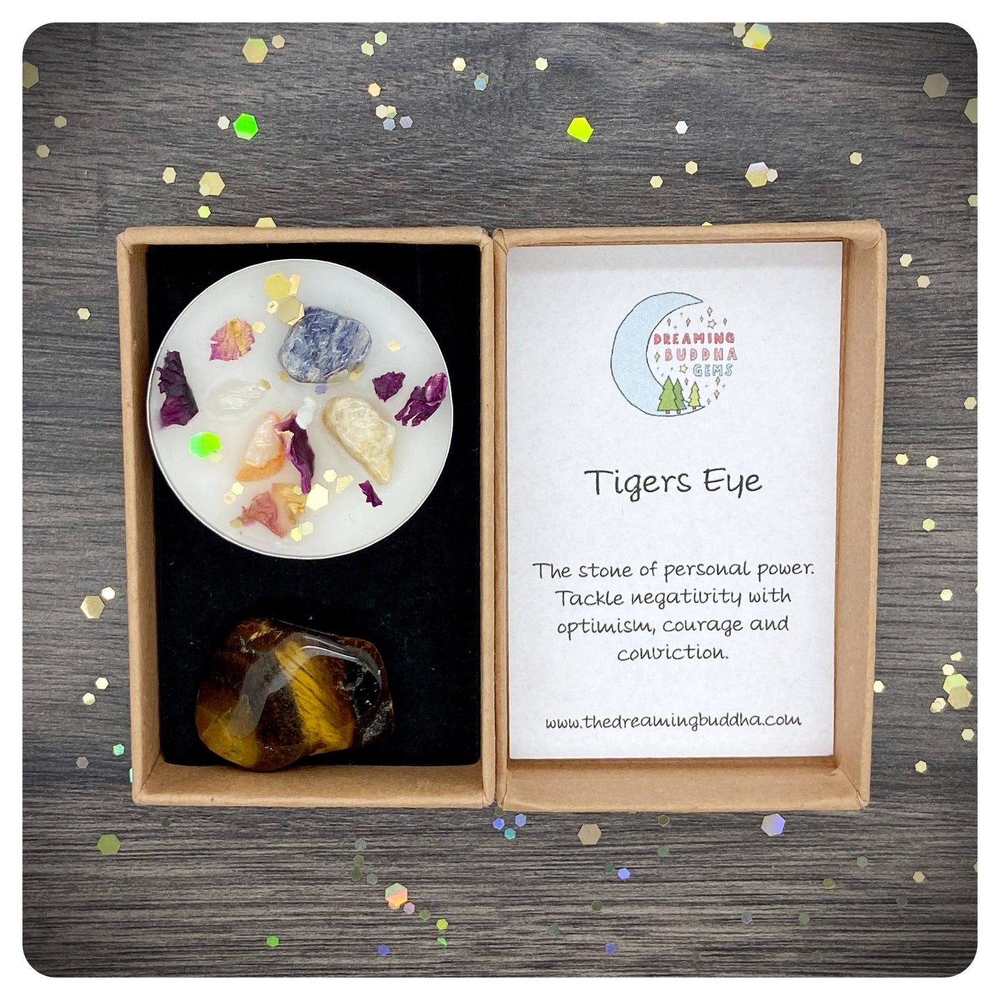 Tigers Eye Tumbled Gemstone & Healing Candle, Self Confidence Gift