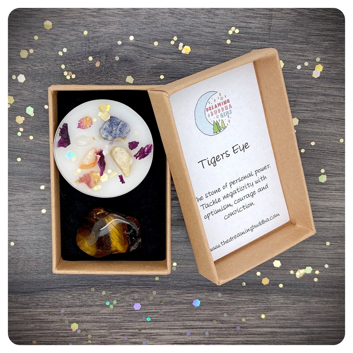 Tigers Eye Tumbled Gemstone & Healing Candle, Self Confidence Gift