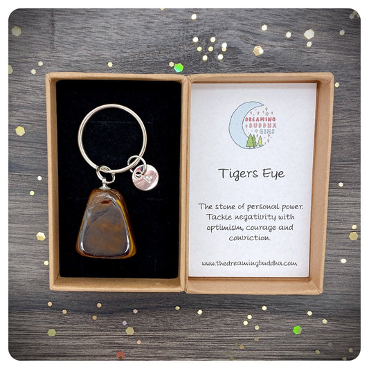 Tigers Eye Keychain, Self Confidence Crystal Keyring, Brown Tigers Eye Keychain