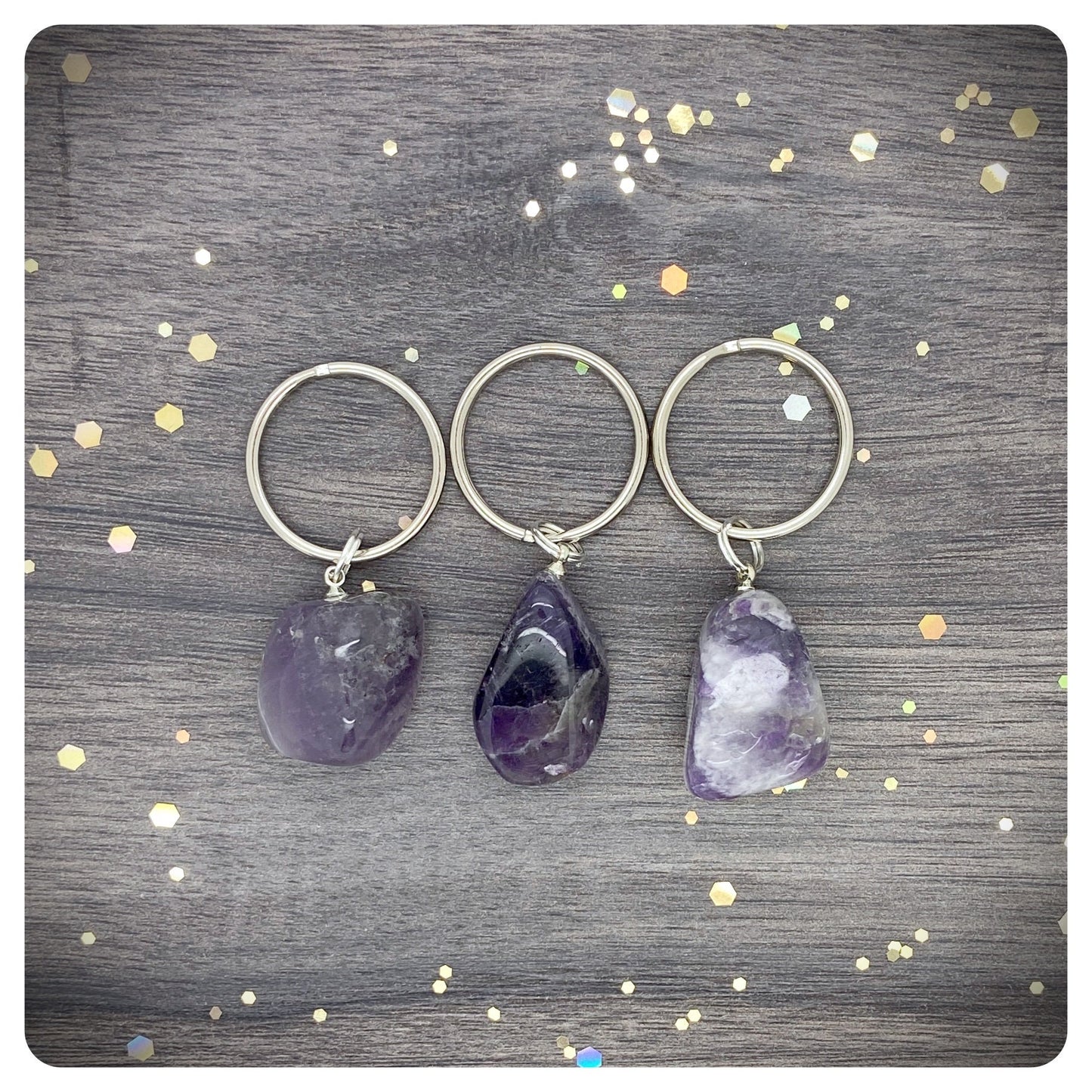 Purple Amethyst Crystal Keyring, Personalised Healing Keychain