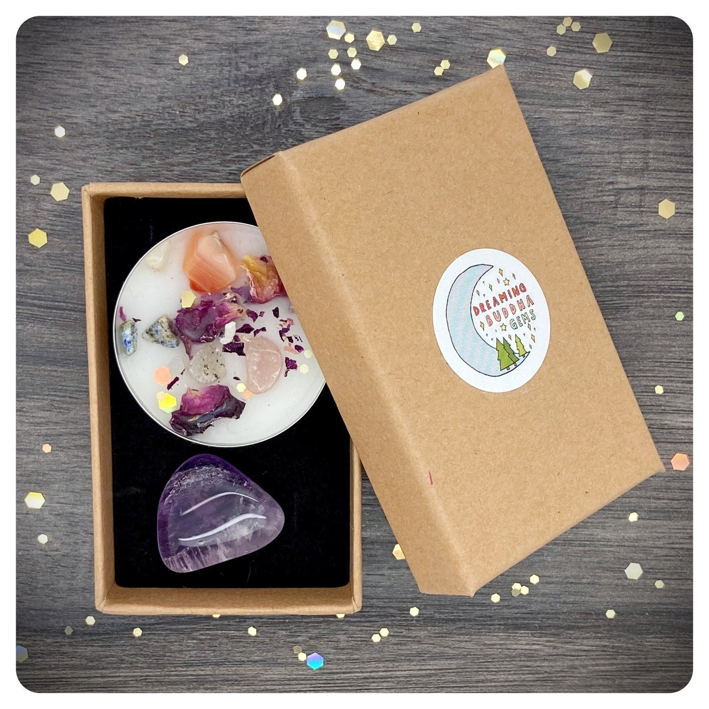 Purple Amethyst Gemstone & Healing Gift, Mixed Gemstone Tea Light