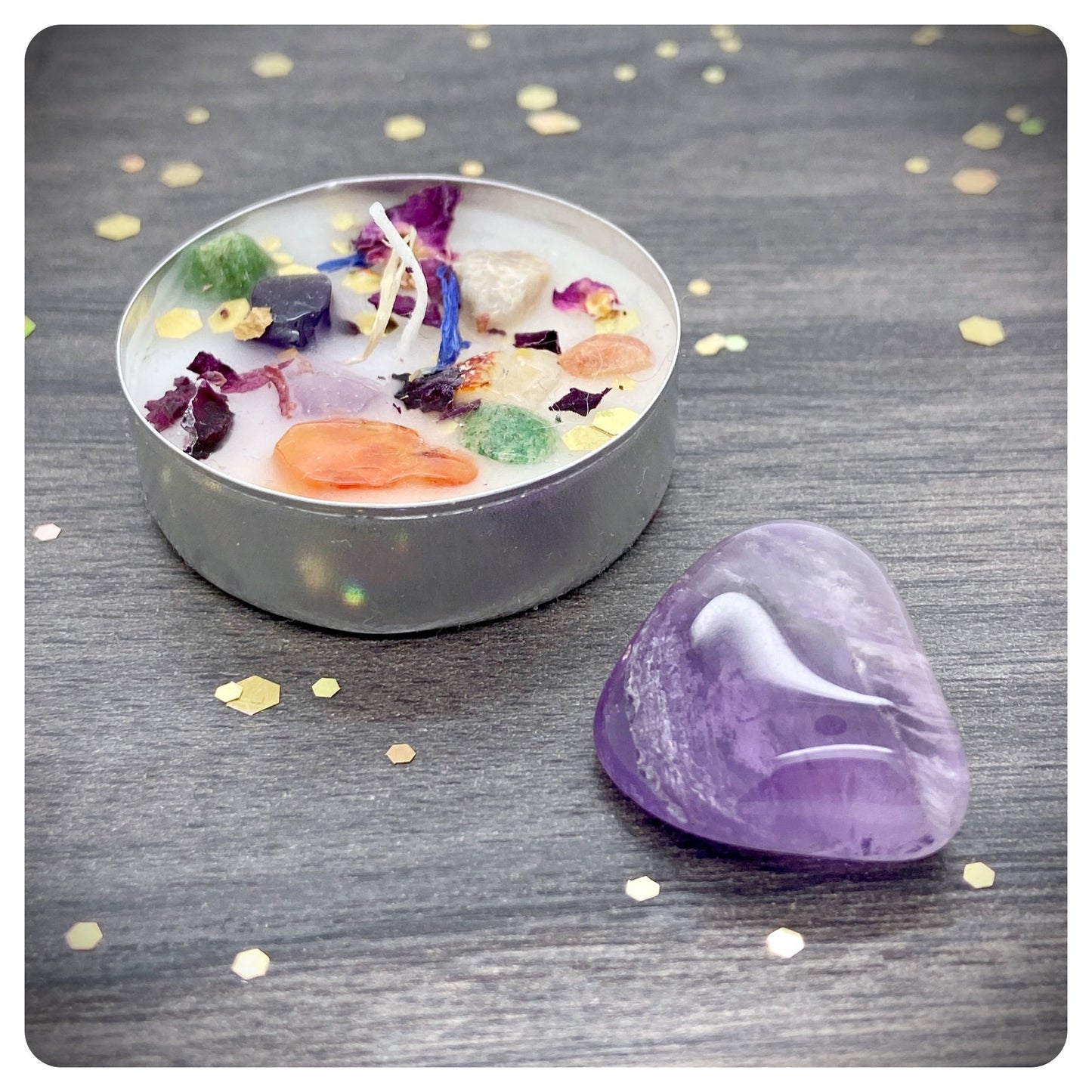 Purple Amethyst Gemstone & Healing Gift, Mixed Gemstone Tea Light