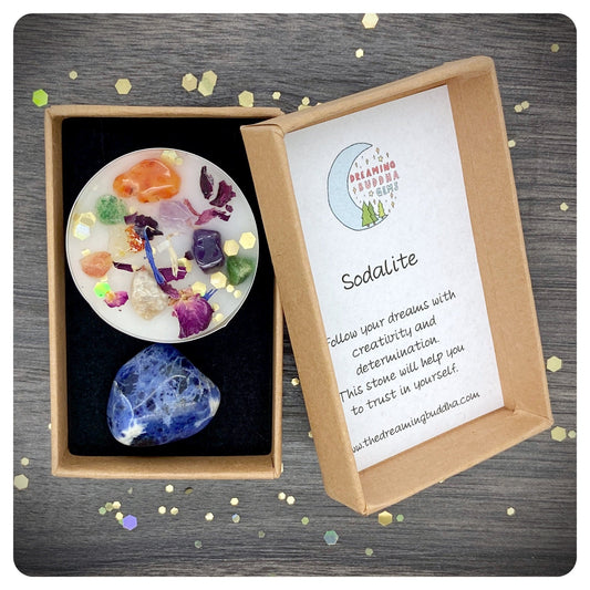 Blue Sodalite Tumbled Gemstone, Mixed Crystal Tea Light
