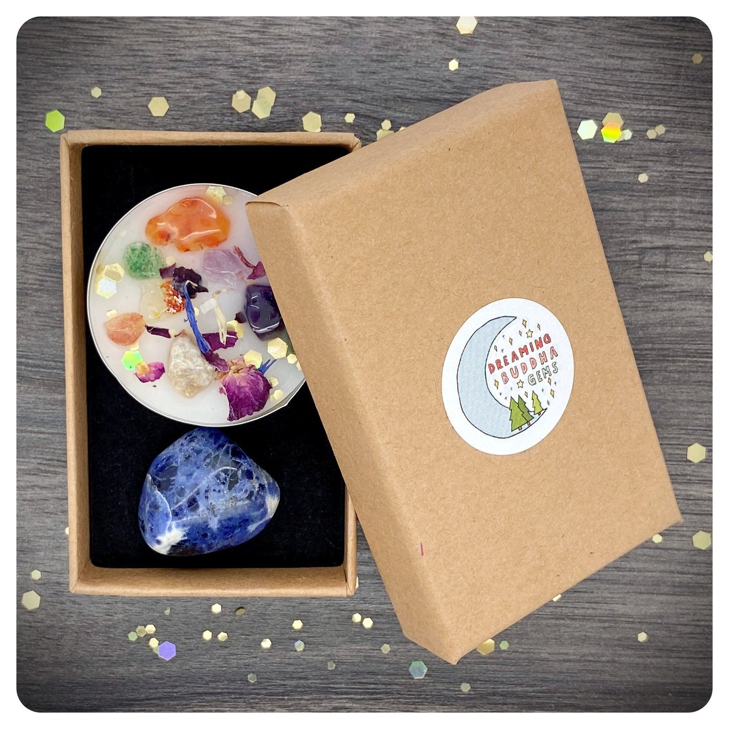 Blue Sodalite Tumbled Gemstone, Mixed Crystal Tea Light