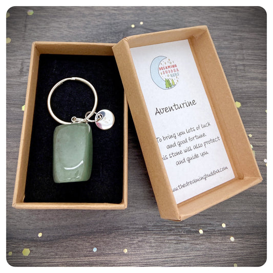 Good Luck Gemstone Keychain, Green Aventurine Keyring