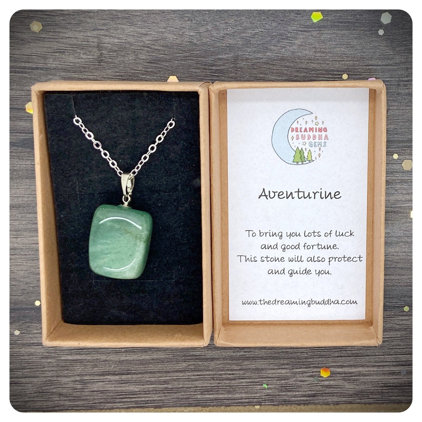 Green Aventurine Crystal Necklace, Personalised Gemstone Jewellery