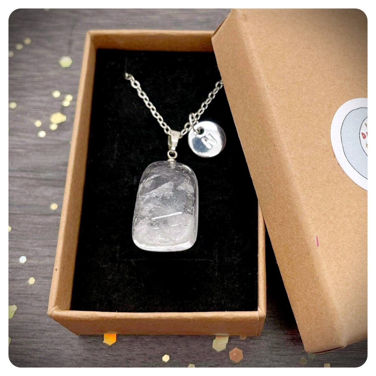 Clear Quartz Crystal Initial Necklace, Natural Gemstone Jewellery