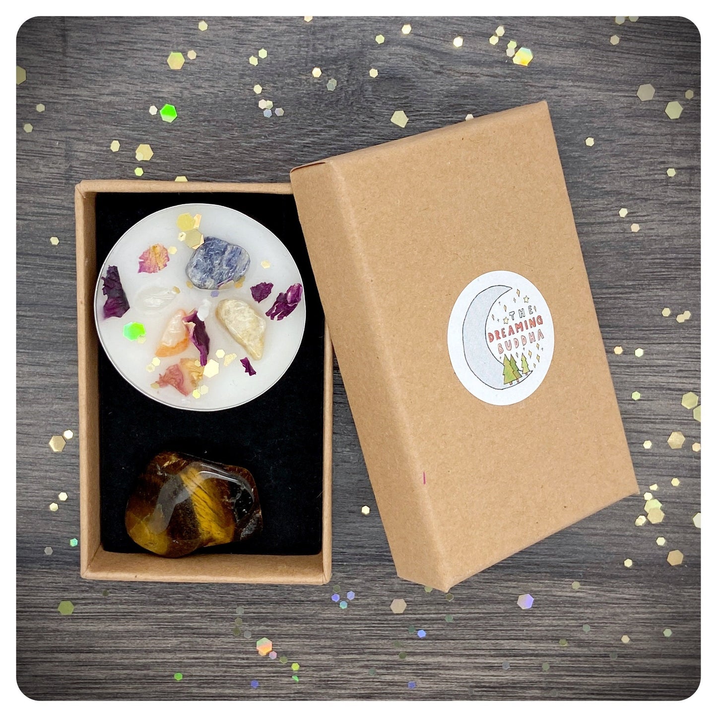 Tigers Eye Tumbled Gemstone & Healing Candle, Self Confidence Gift