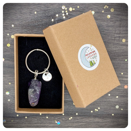 Purple Amethyst Crystal Keyring, Personalised Healing Keychain
