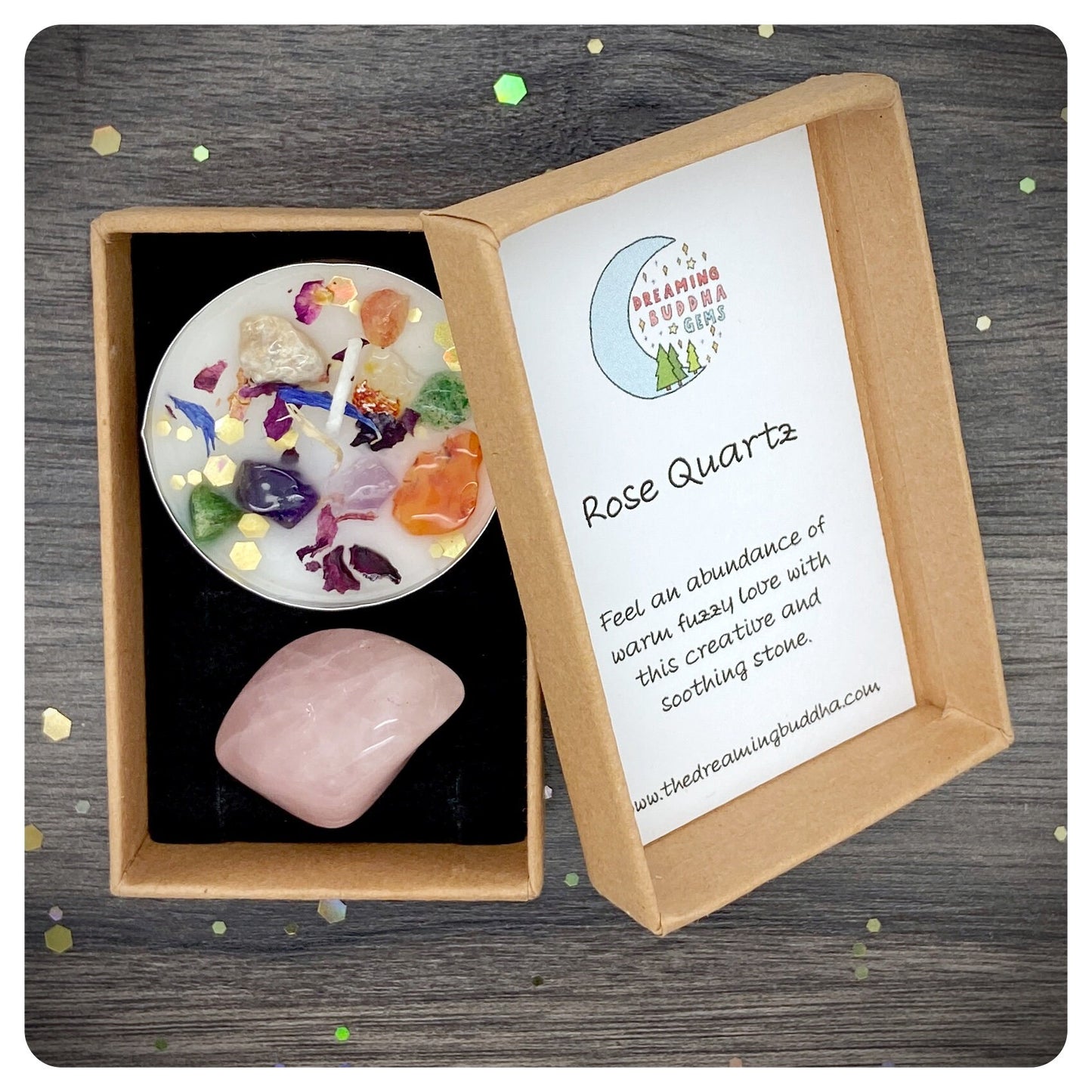 Pink Rose Quartz Tumbled Gemstone & Candle Gift