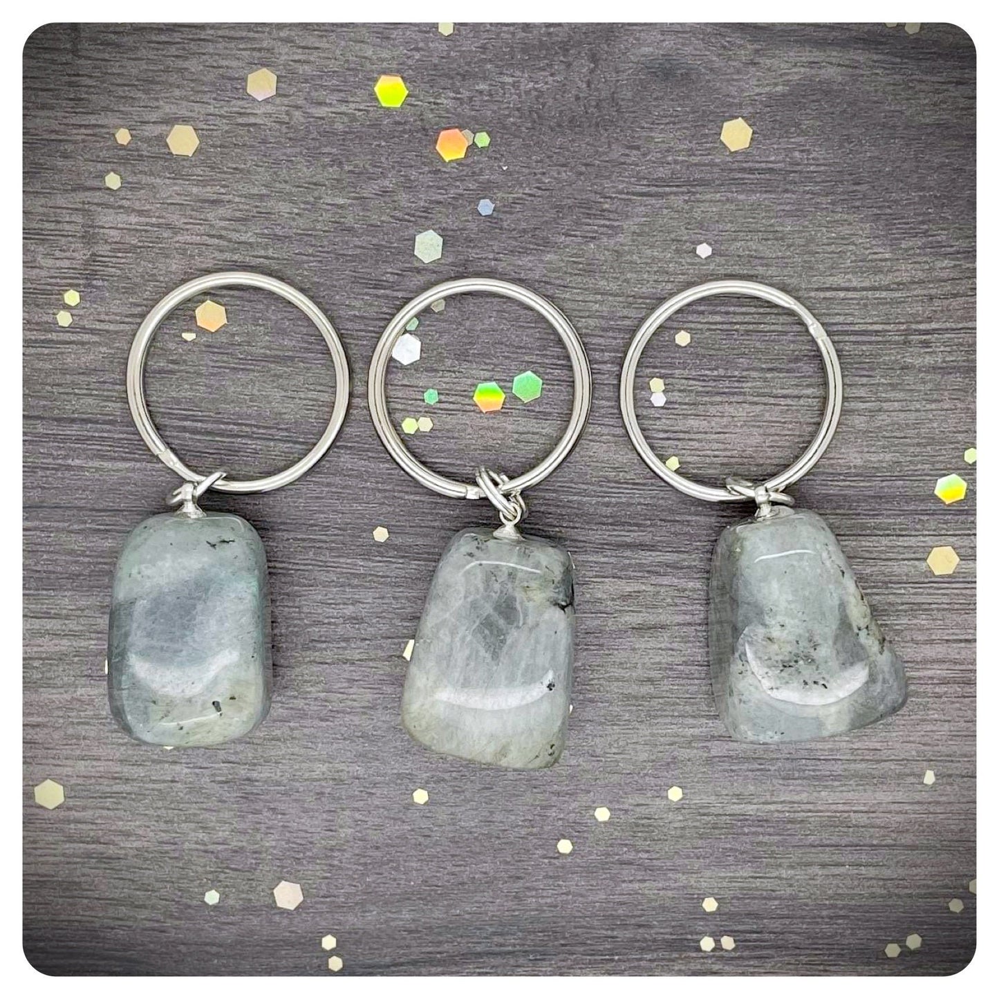 Labradorite Crystal Nugget Keyring, Personalised Determination Key Chain