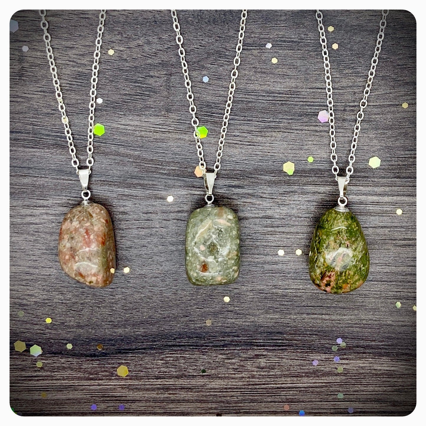 Unakite Crystal Initial Necklace, Natural Gemstone Jewellery