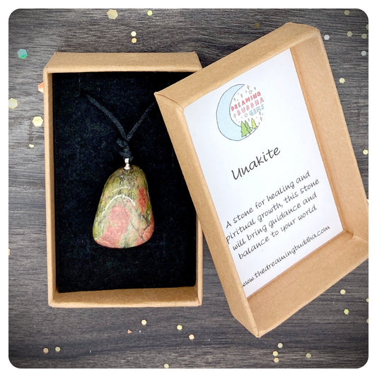 Unakite Adjustable Pendant, Long Personalised Gemstone Necklace