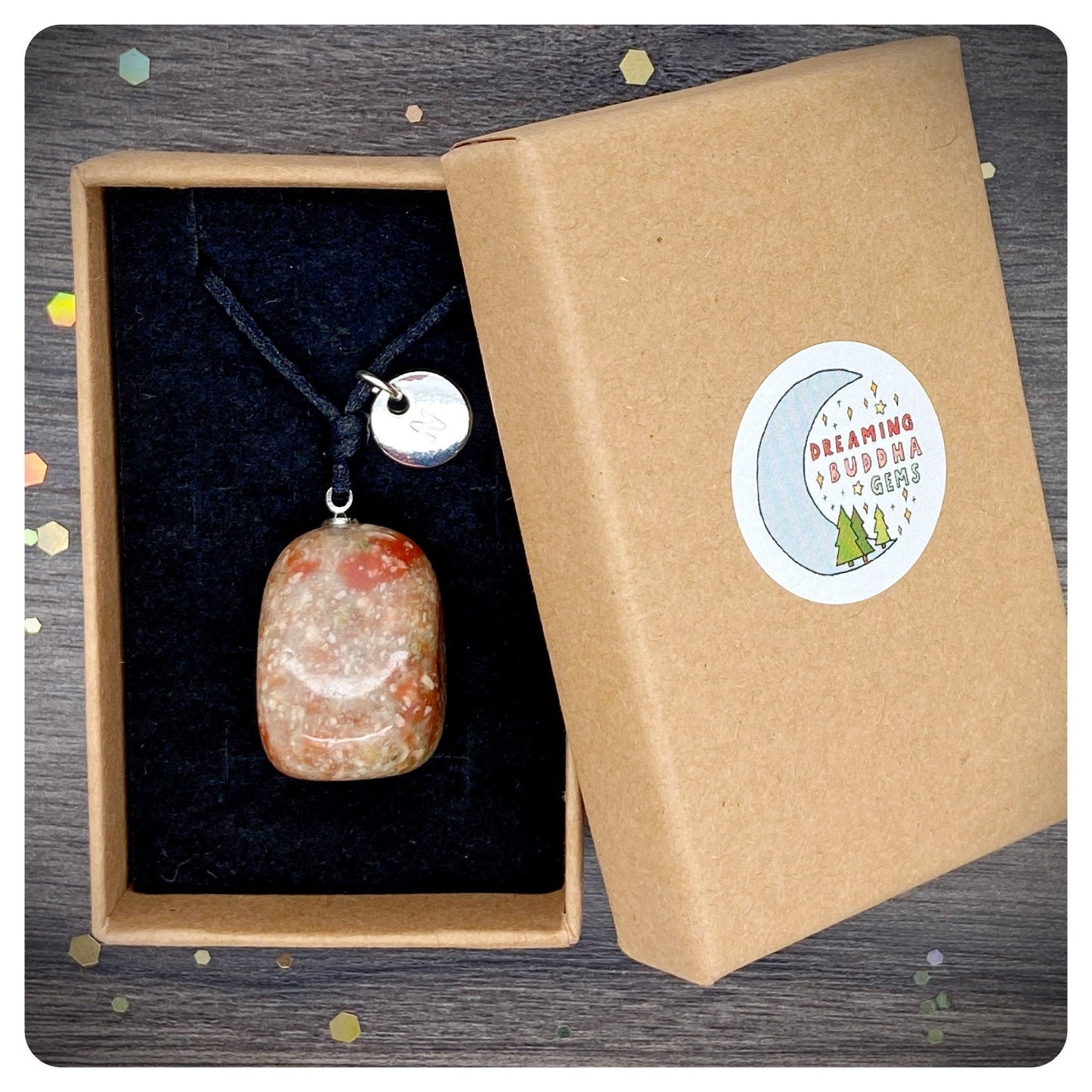 Unakite Adjustable Pendant, Long Personalised Gemstone Necklace