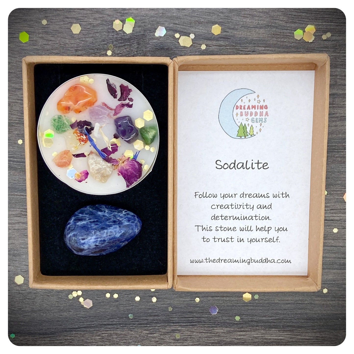 Blue Sodalite Tumbled Gemstone, Mixed Crystal Tea Light