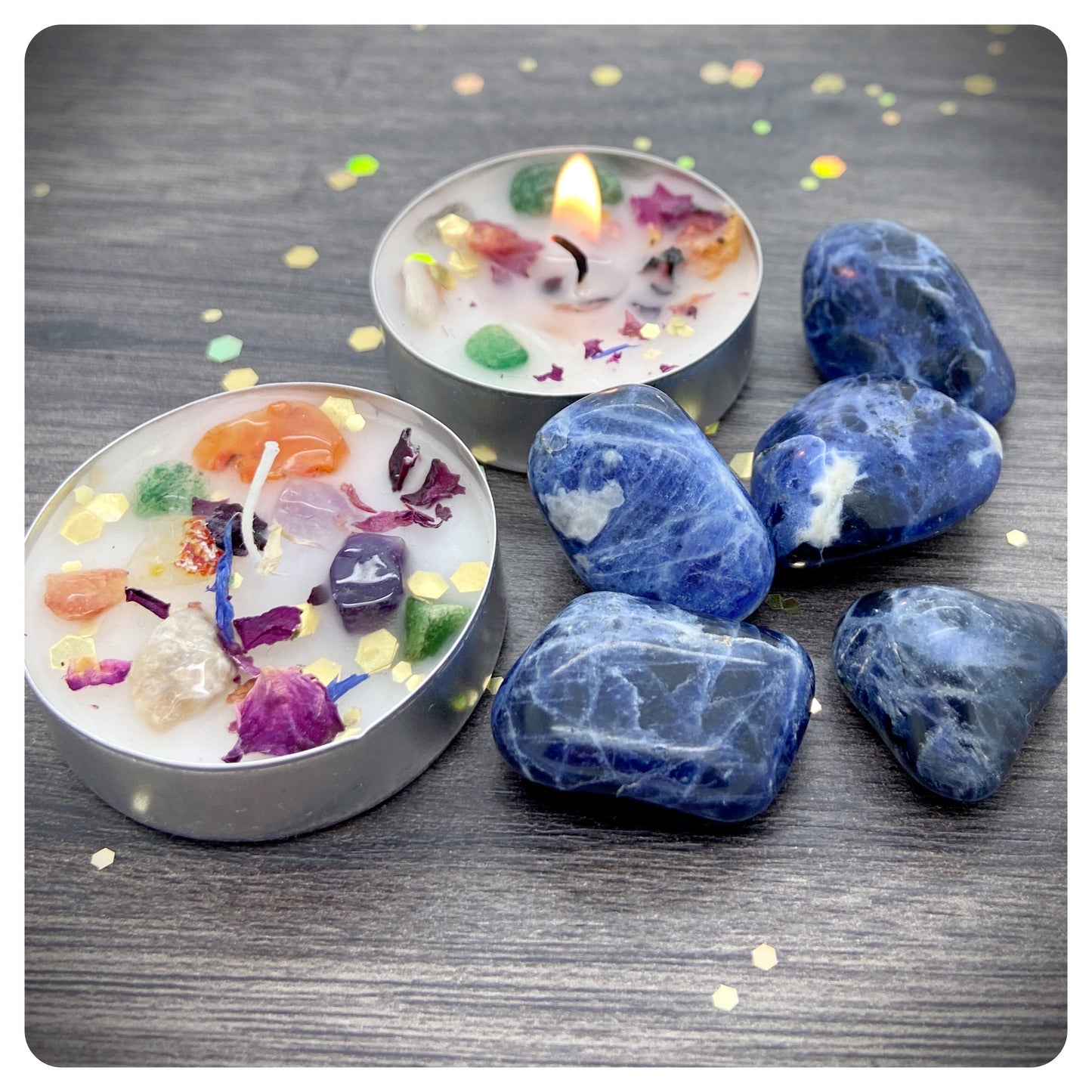 Blue Sodalite Tumbled Gemstone, Mixed Crystal Tea Light