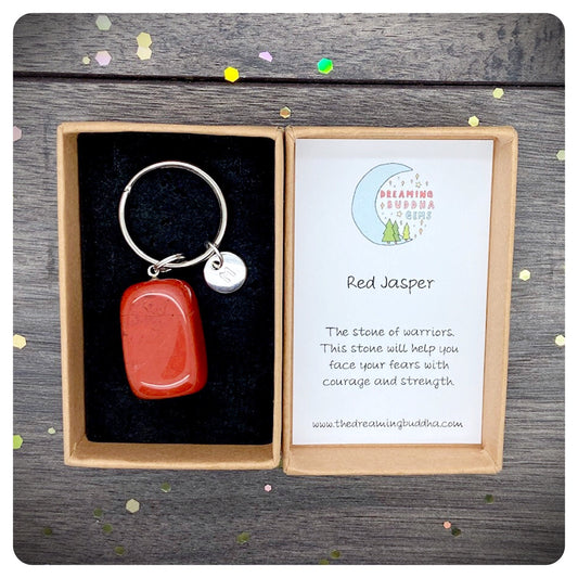 Red Jasper Key Chain, Personalised Letter Keyring