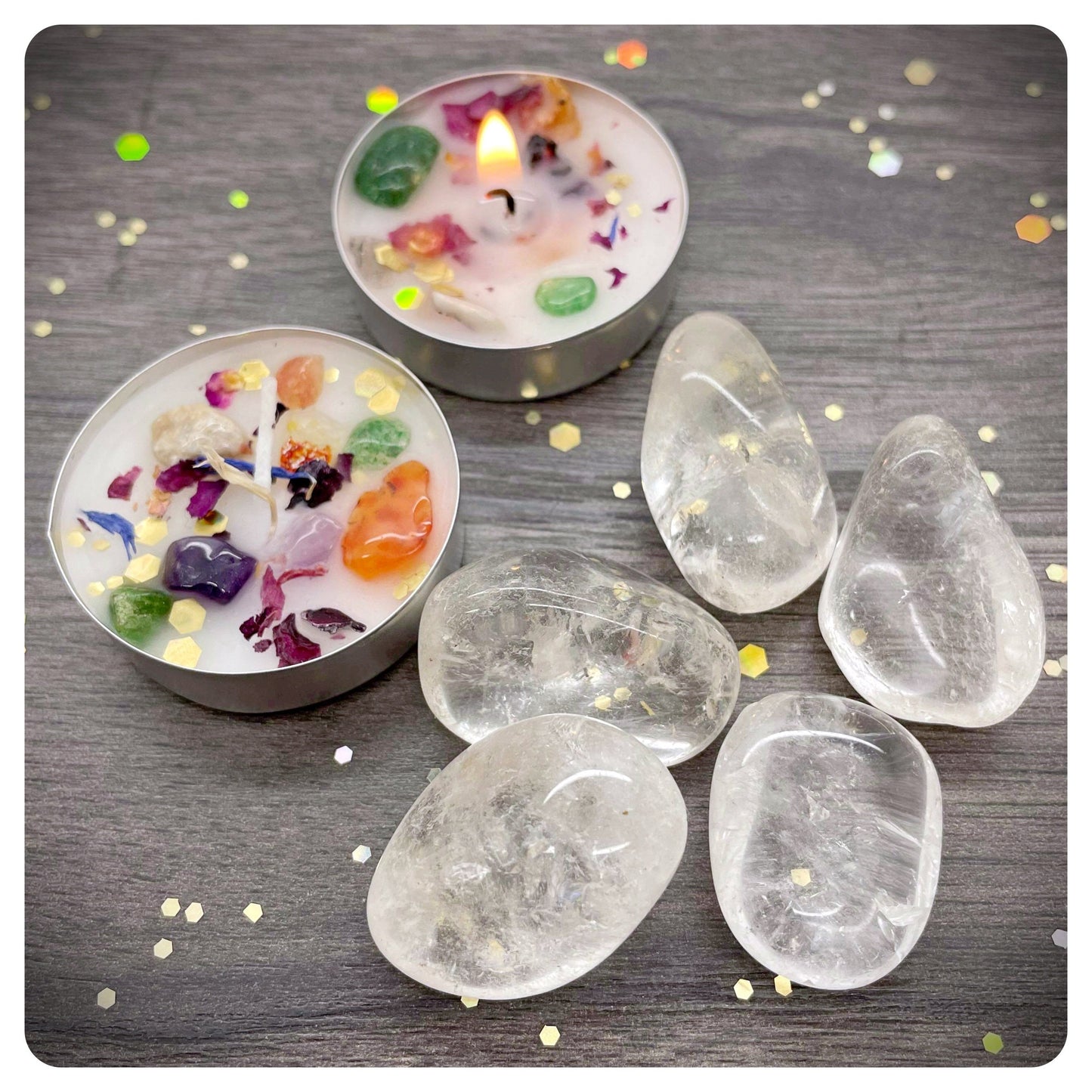 Clear Quartz Gemstone & Healing Candle, Positivity Gift