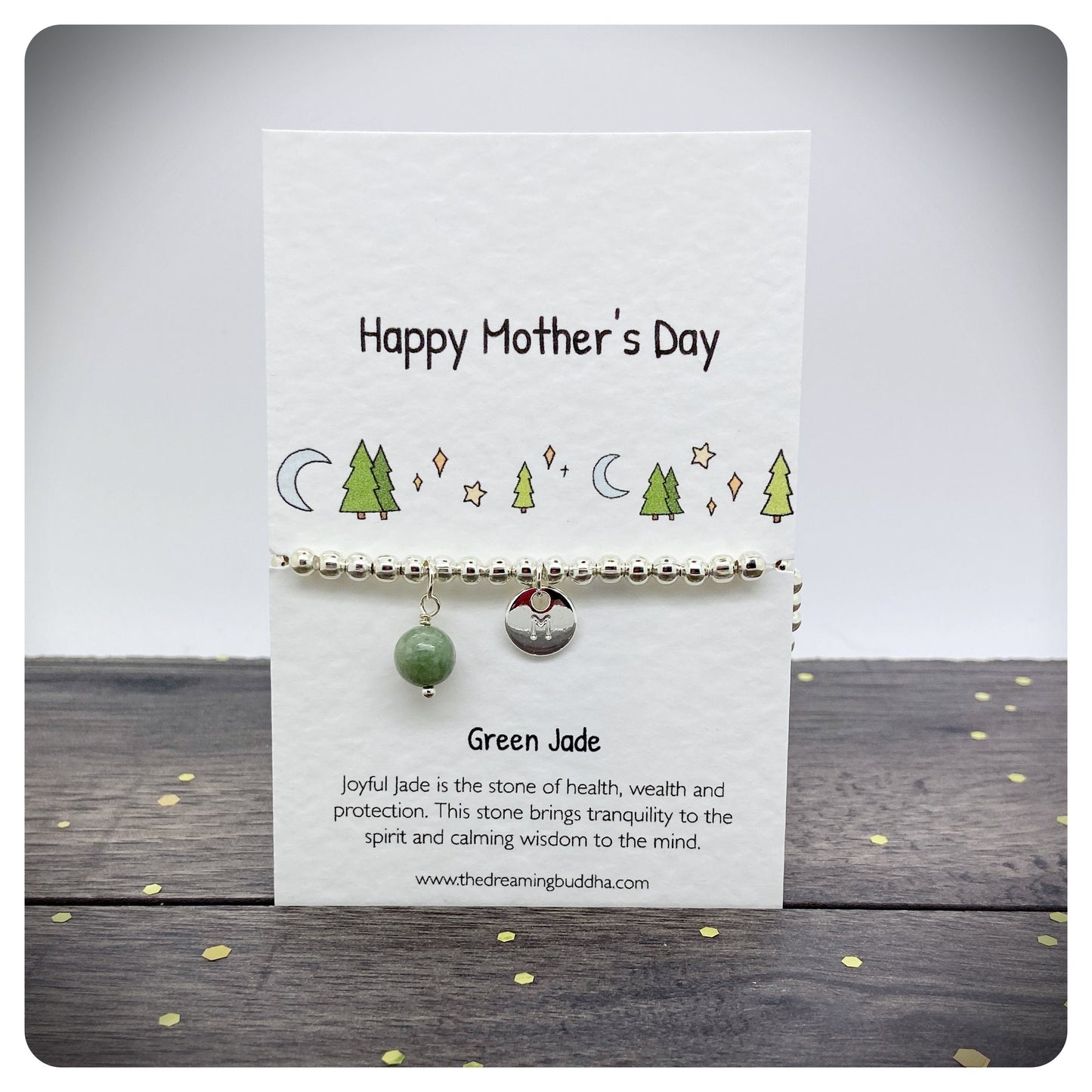Mothers Day Card and Silver Stretch Bracelet, Personalised with Wire Wrapped Crystal