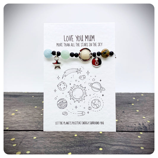 Mothers Day Solar System Bracelet, Love You More Than The Stars In The Sky, Personalised Space Lover Mum, Handmade Unique Space Jewellery