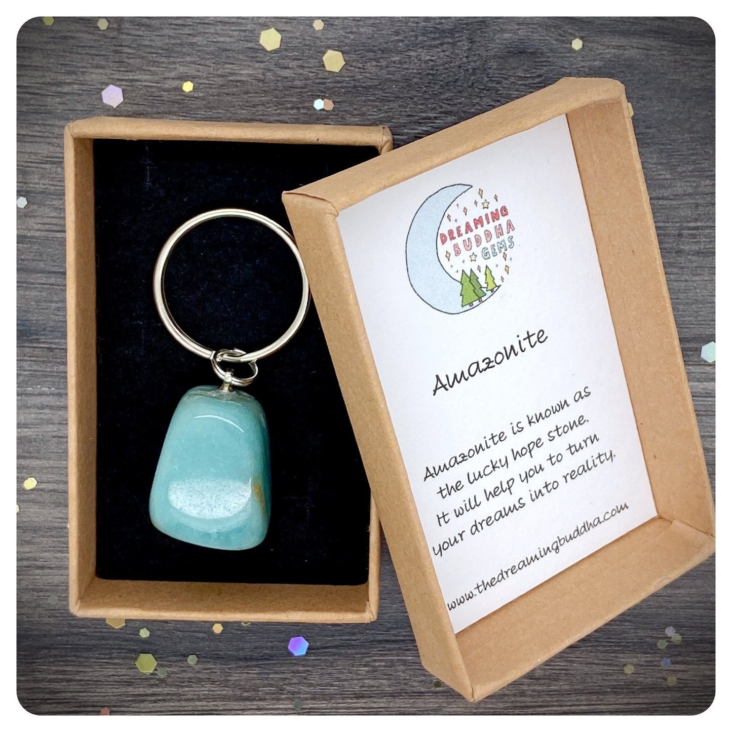 Amazonite Crystal Keyring, Personalised Anxiety Keychain