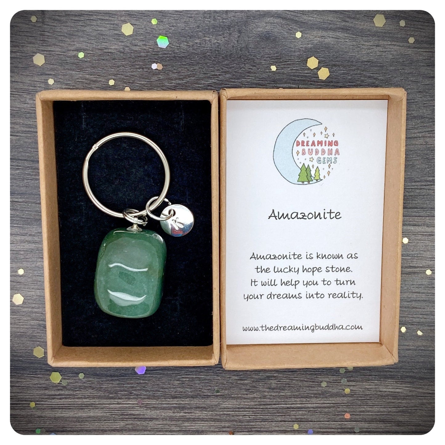 Amazonite Crystal Keyring, Personalised Anxiety Keychain