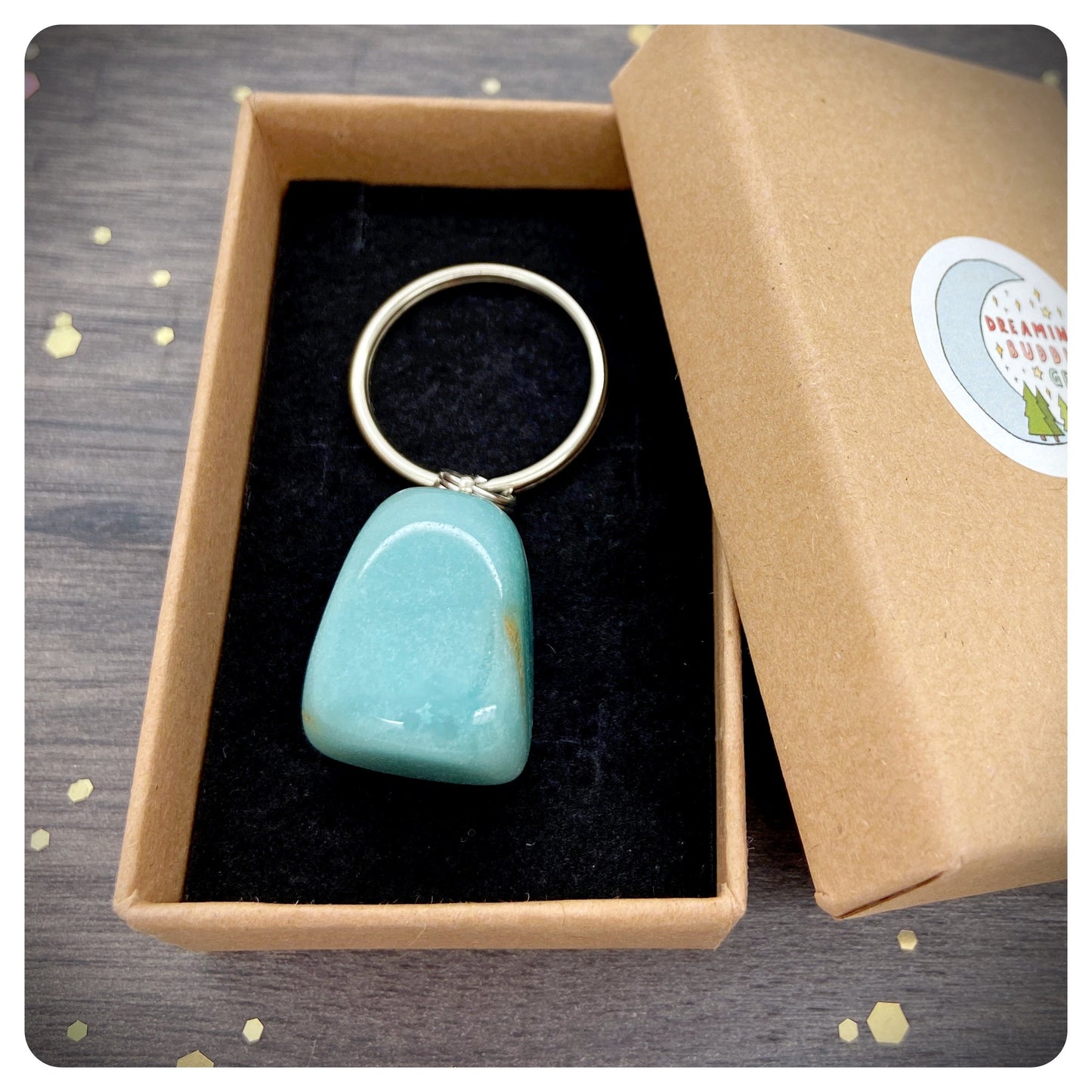 Amazonite Crystal Keyring, Personalised Anxiety Keychain