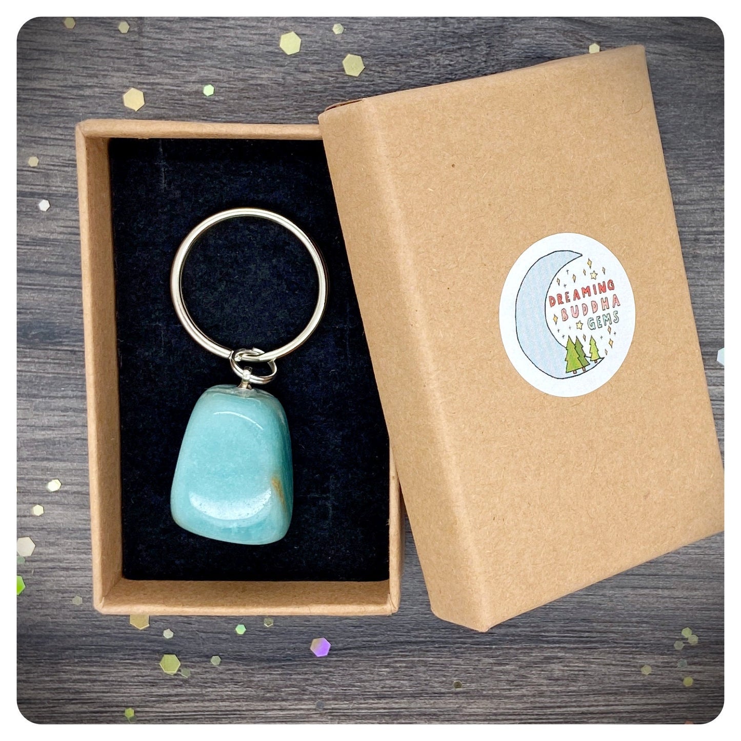 Amazonite Crystal Keyring, Personalised Anxiety Keychain