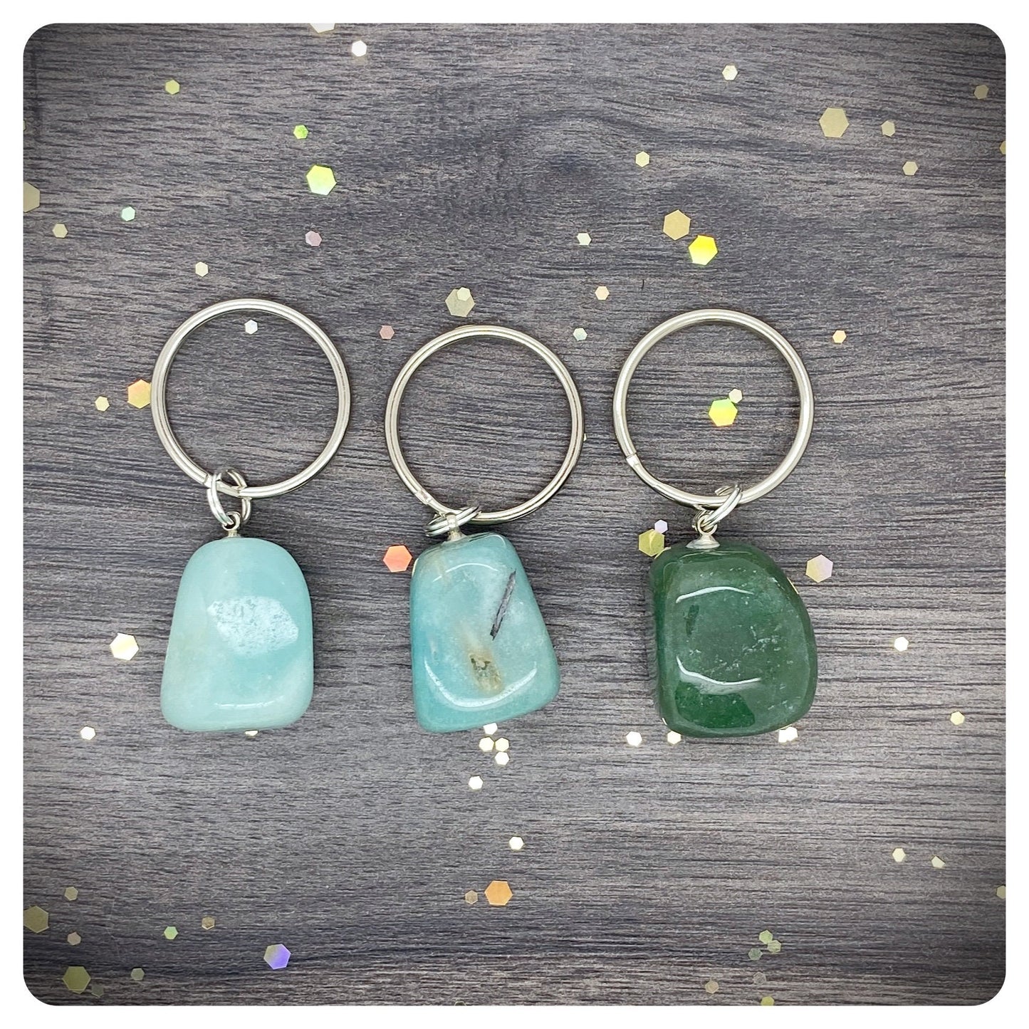 Amazonite Crystal Keyring, Personalised Anxiety Keychain