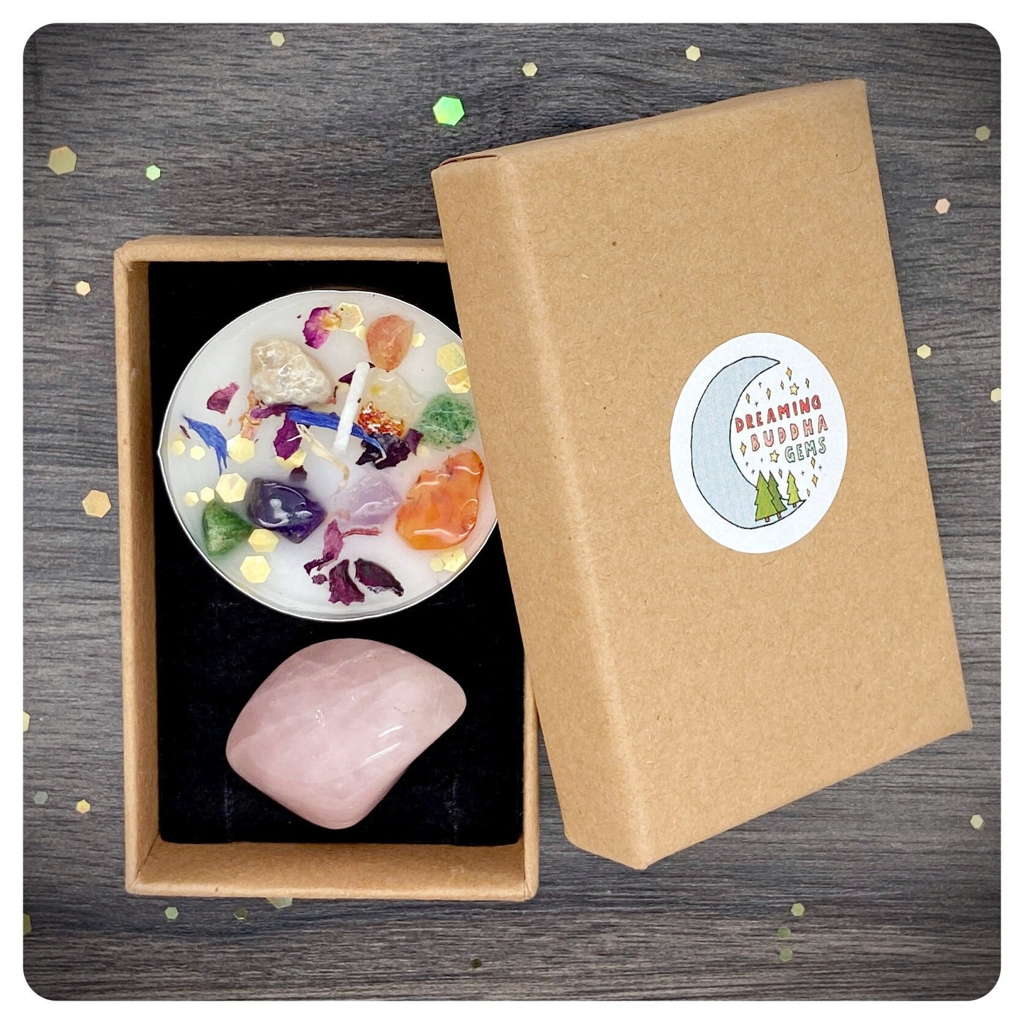Pink Rose Quartz Tumbled Gemstone & Candle Gift