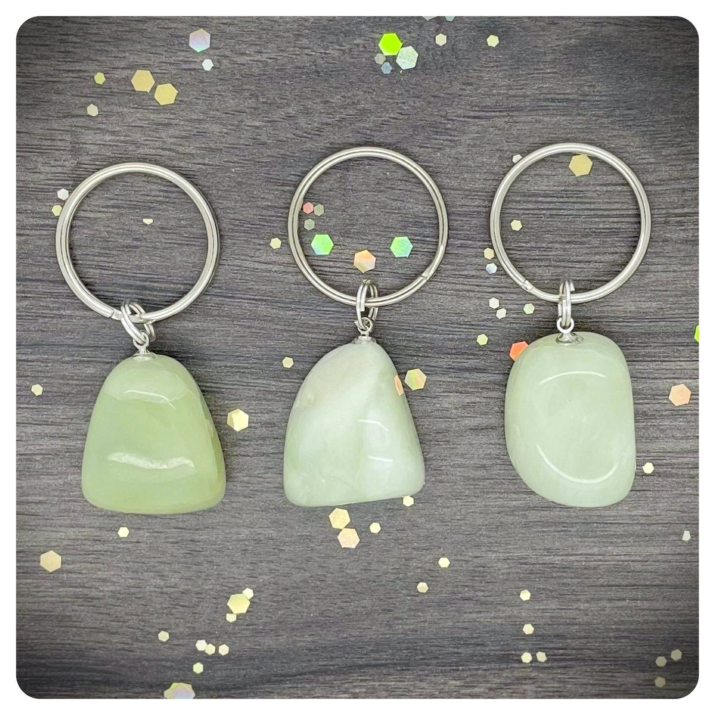 Green Jade Gemstone Keychain, Personalised Abundance Crystal Keyring
