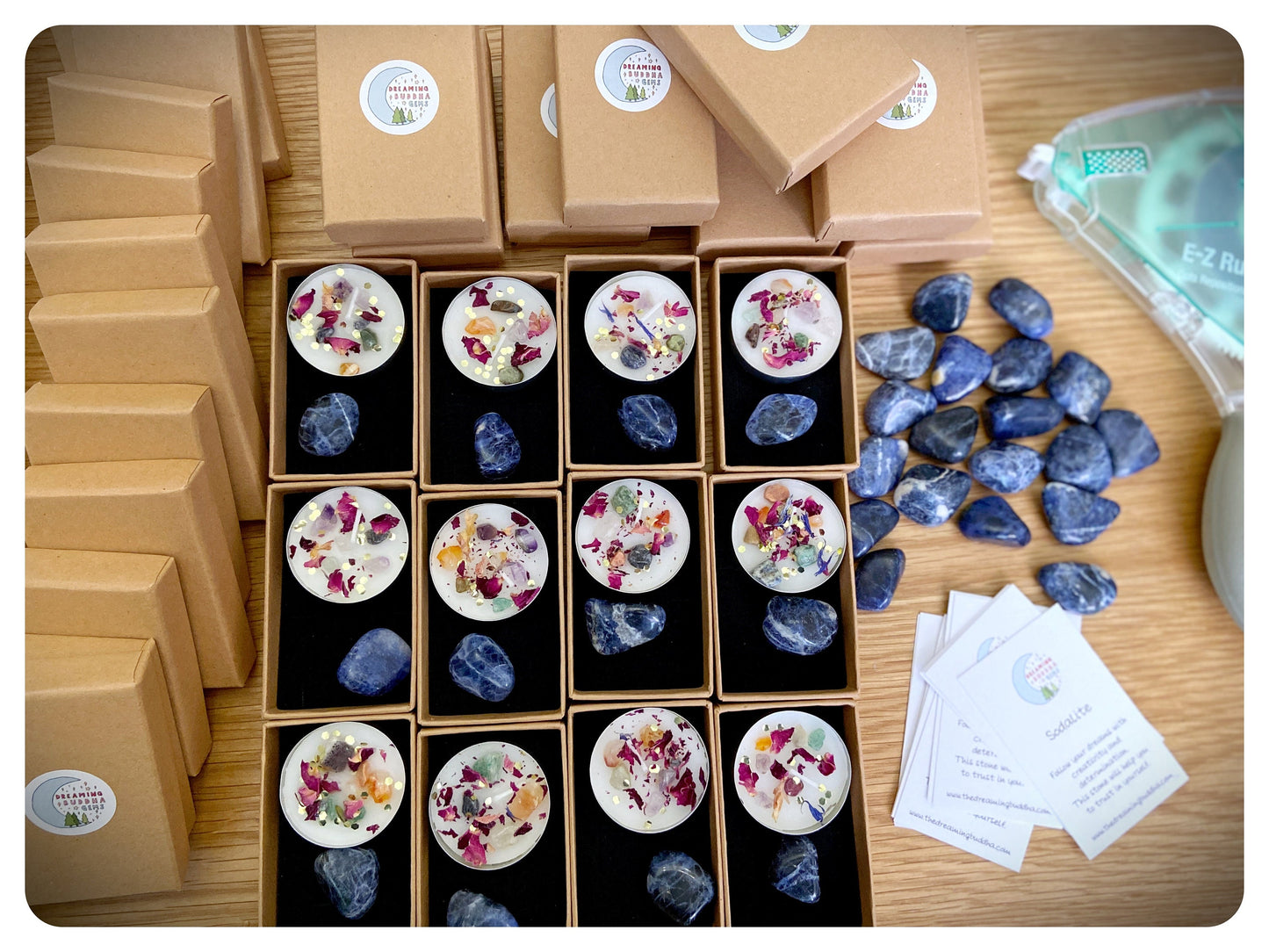 Blue Sodalite Tumbled Gemstone, Mixed Crystal Tea Light