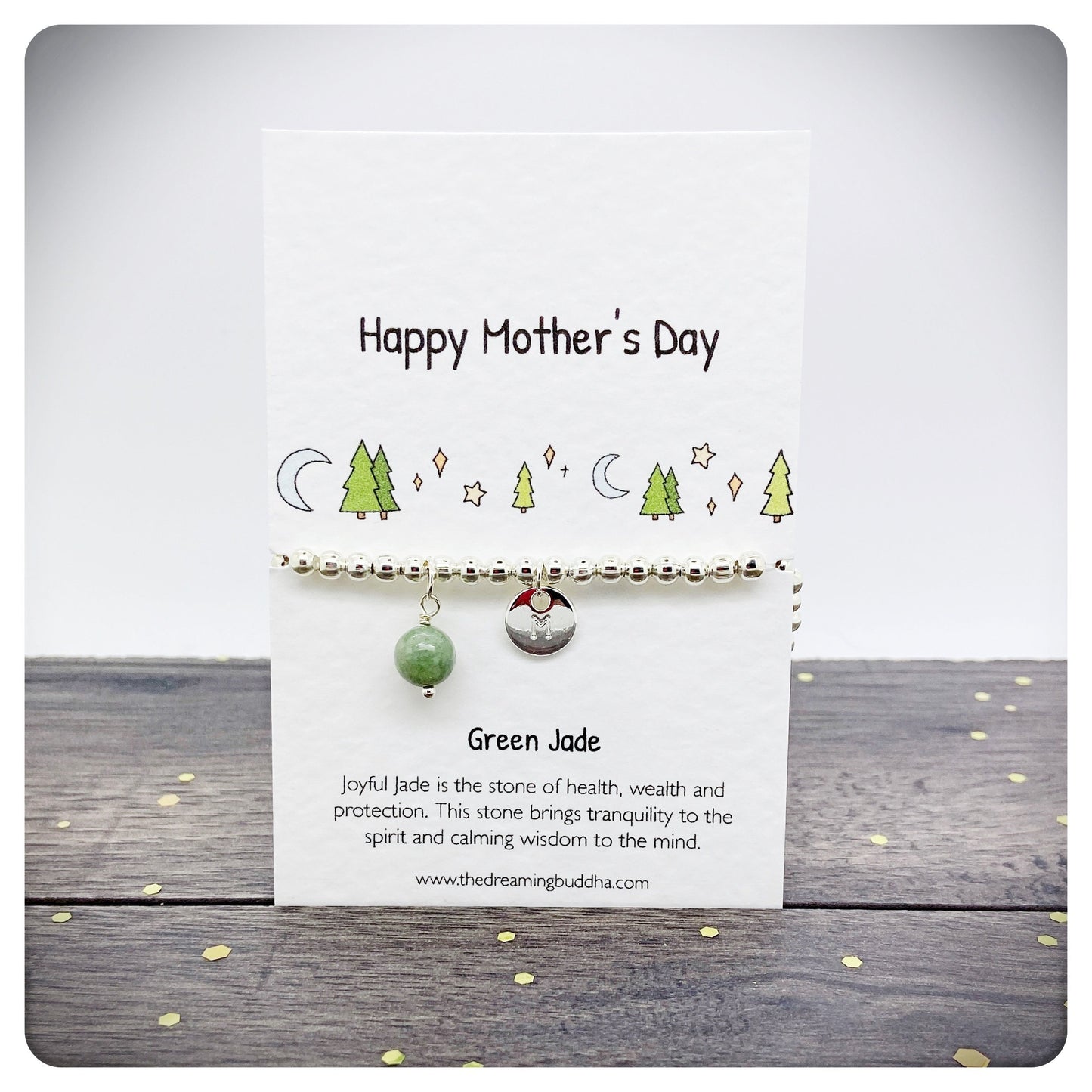 Mothers Day Card and Silver Stretch Bracelet, Personalised with Wire Wrapped Crystal