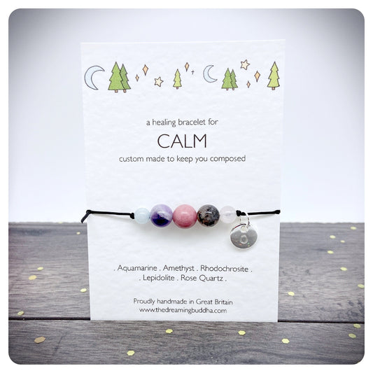 Crystal Calm Bracelet, Personalised Calming Bracelet, Keep Calm Gift, Adjustable Gemstone Bracelet