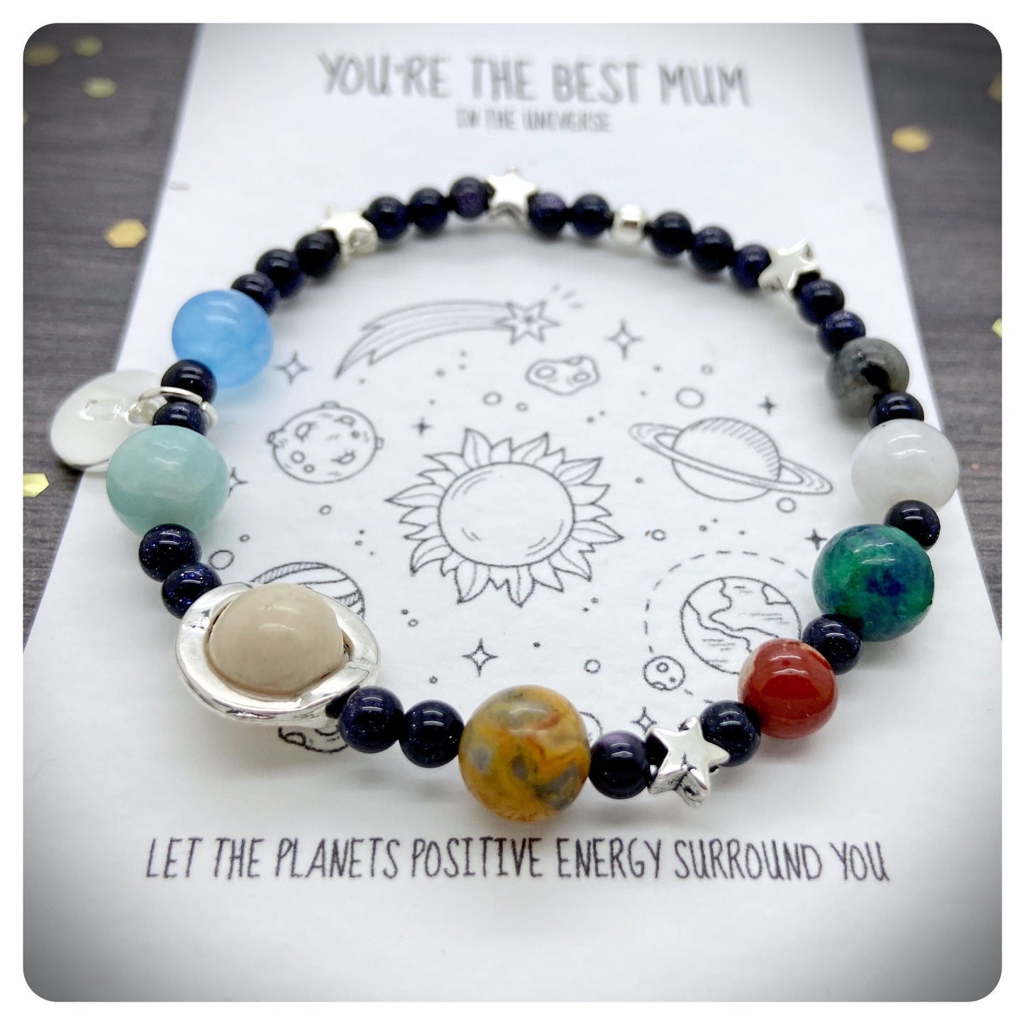 Best Mum In The Universe Card, Solar System Bracelet, Personalised Space Lover Mum, Handmade Unique Space Jewellery