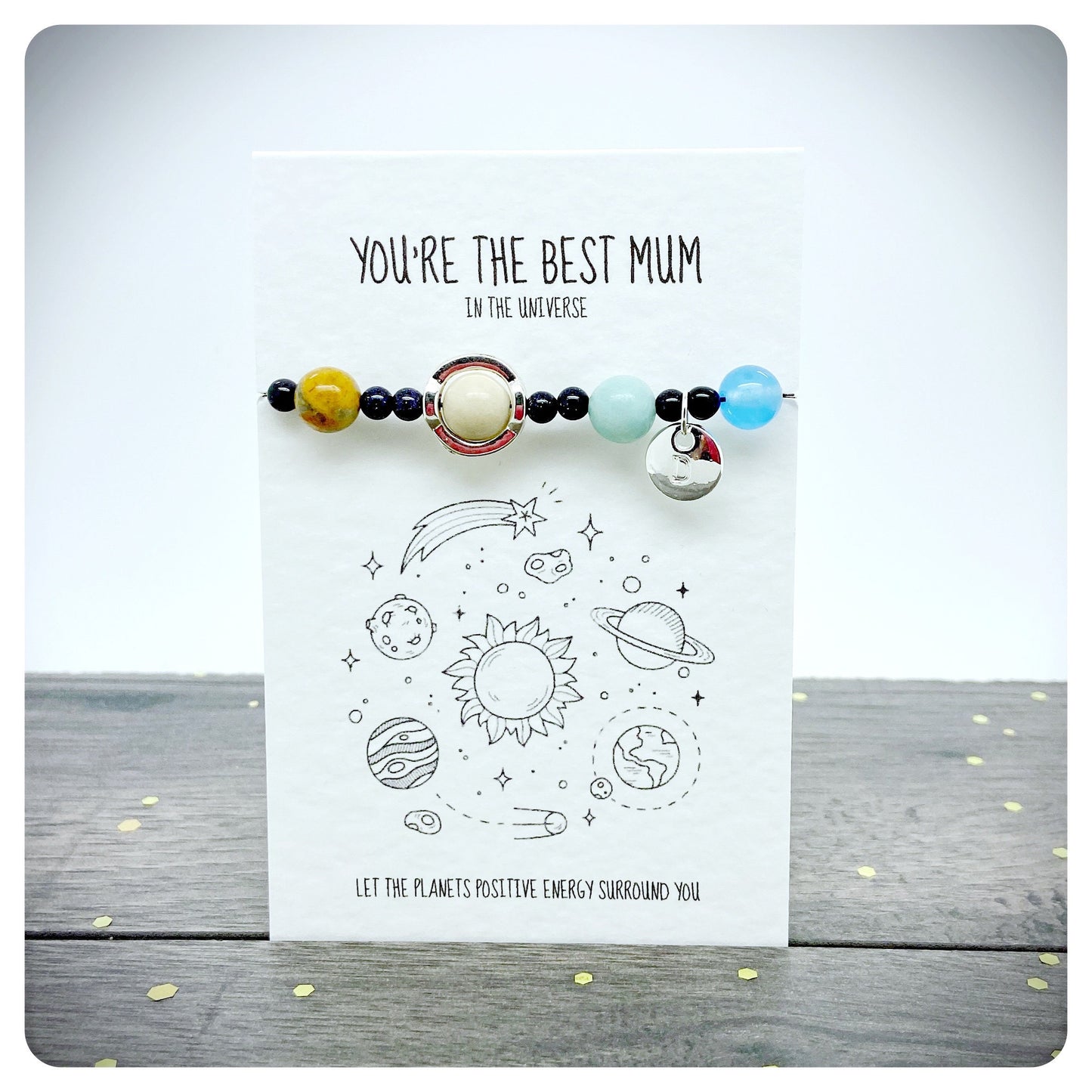 Best Mum In The Universe Card, Solar System Bracelet, Personalised Space Lover Mum, Handmade Unique Space Jewellery