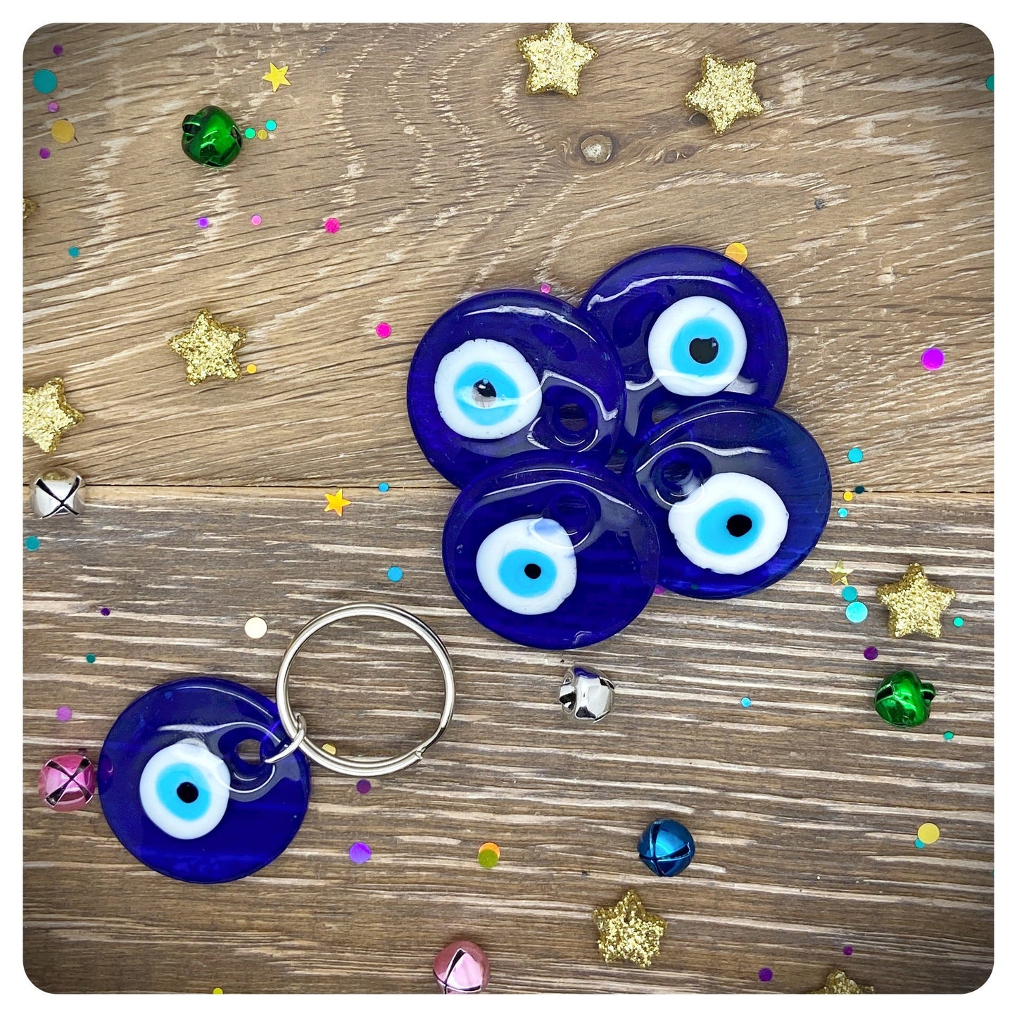 Imperfect Evil Eye Glass Keyring, Nazar Keychain, Add Your Own Charm