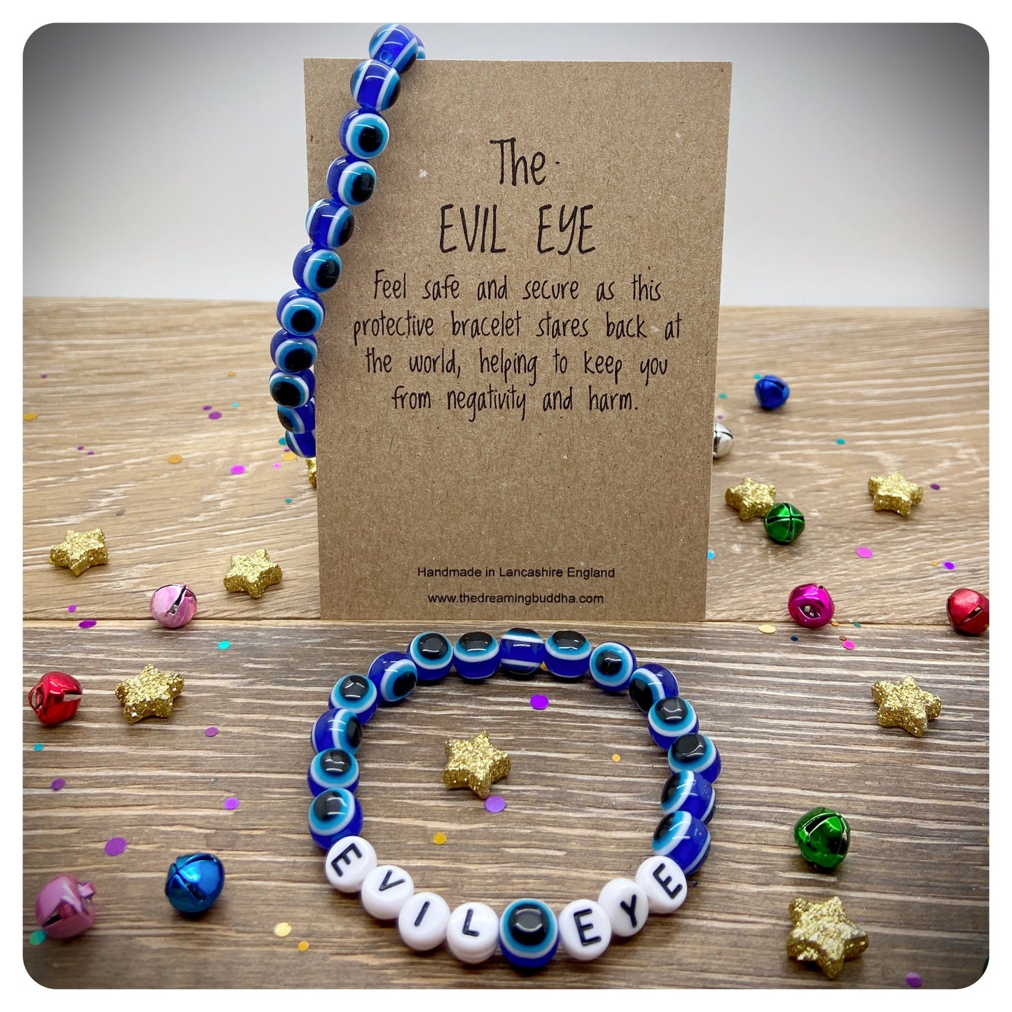 Evil Eye Stretch Bracelet x 2, Nazar Acrylic Beaded Bracelets, Blue Turkish Protection Talismans