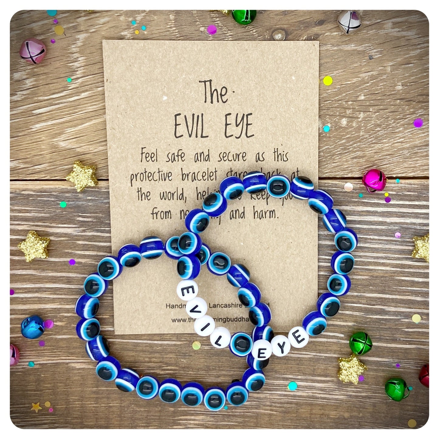Evil Eye Stretch Bracelet x 2, Nazar Acrylic Beaded Bracelets, Blue Turkish Protection Talismans