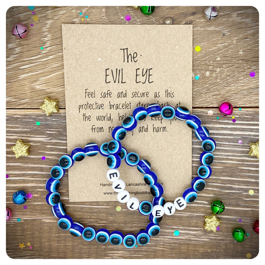 Evil Eye Stretch Bracelet x 2, Nazar Acrylic Beaded Bracelets, Blue Turkish Protection Talismans