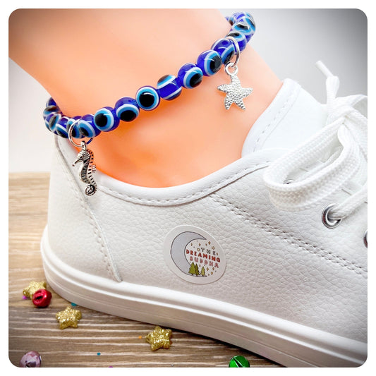 Evil Eye Ankle Bracelet, Nazar Anklet, Turkish Eye Anklet, Blue Greek Beaded Ankle Bracelet